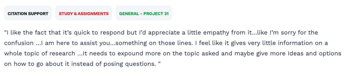Participant feedback on empathy and research guidance.